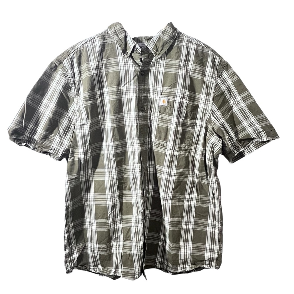 Carhartt Men's Olive Plaid Button Down Shirt Relaxed Fit Size XL